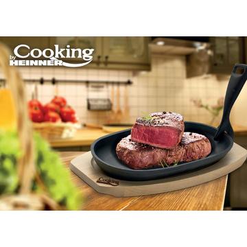 Heinner PLATOU SERVIRE OVAL, 24X14 CM , FONTA PURA , CU MANER DETASABIL SI BAZA DIN LEMN