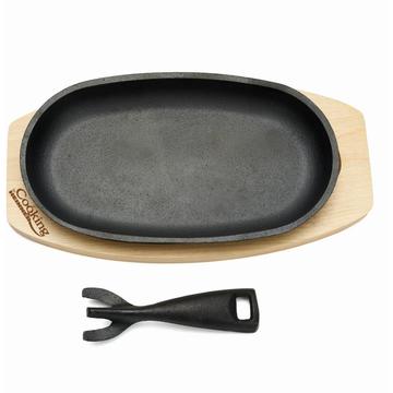 Heinner PLATOU SERVIRE OVAL, 24X14 CM , FONTA PURA , CU MANER DETASABIL SI BAZA DIN LEMN