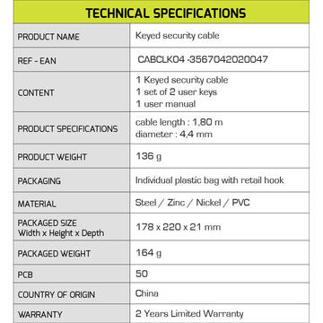 PORT Designs NB Acc cablu de securitate cu cheie