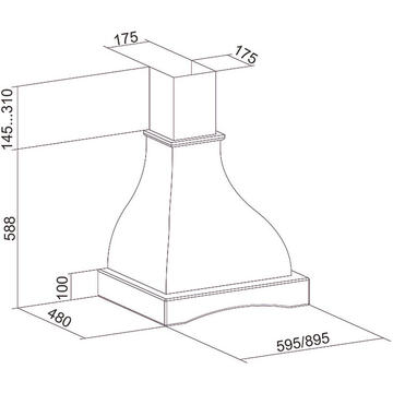 Hota Hota Tornado Country 750 (60) LED, 1 motor Turbo, latime 60 cm, 3 viteze, absorbtie 750 m3/ora, filtru anti-grasimi aluminiu 5 straturi, Bej