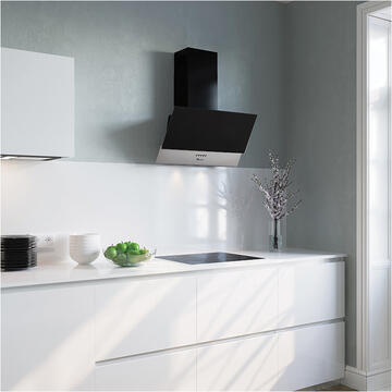 Hota Hota Tornado Lana New 700 (60) LED, 1 motor Turbo, latime 60 cm, 3 viteze, absorbtie 700 m3/ora, filtru anti-grasimi aluminiu 5 straturi, Negru/Inox