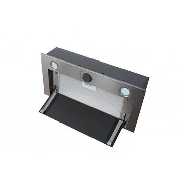 Hota Hota Incorporabila Tornado Modul Glass 750 (60), 1 motor, latime 60 cm, 3 viteze, absorbtie 750 m3/ora, Inox