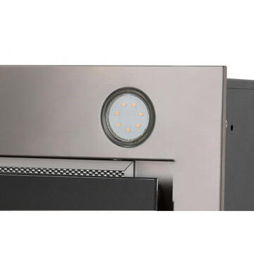 Hota Hota Incorporabila Tornado Modul Glass 750 (60), 1 motor, latime 60 cm, 3 viteze, absorbtie 750 m3/ora, Inox