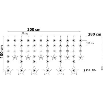 Sir luminos de Craciun - model stele - Alb cald, 6 mari, 6 mici, 2 x 1 m