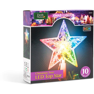 Ornament de pom de Craciun, model stea, 10 LED-15 cm, RGB, 2xAA