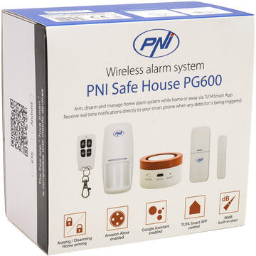 Sistem de alarma wireless PNI Safe House PG600, sistem inteligent de securitate pentru casa, conectare wireless, alarma antiefractie, alarma fara fir, alerta inteligenta prin aplicatia TUYA iOS / Android, compatibil cu Alexa si Google Assistant