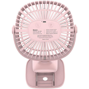 Baseus Ventilator Birou Pink incarcare USB, 360°, prindere cu clips