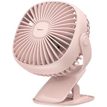Baseus Ventilator Birou Pink incarcare USB, 360°, prindere cu clips