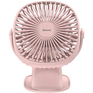 Baseus Ventilator Birou Pink incarcare USB, 360°, prindere cu clips