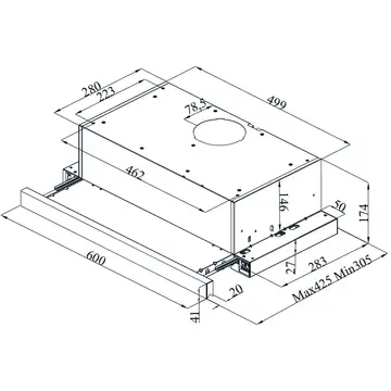 Hota Studio Casa Lean Retro 60cm NERO Putere de absorbtie 347 m3 / h