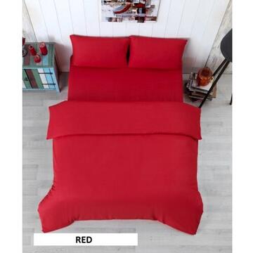 Lenjerie Pat Dublu Yuny Mally Home, 100% Bumbac, Cearceaf De Pilota 180*200Cm / Cearceaf De Pat 220*240Cm / Set 2 Fete Perna 50*70Cm, Rosu