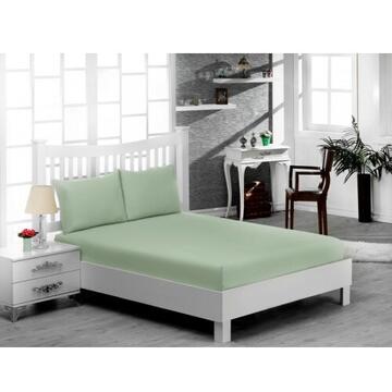 Set 3 Piese Yuny Mally Home, 100% Bumbac, Cearceaf Pat Dublu Cu Elastic 160X200 Cm Si Doua Fete De Perna 50X70Cm, Verde