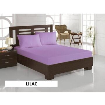 Set 3 Piese Yuny Mally Home, 100% Bumbac, Cearceaf Pat Dublu Cu Elastic 160X200 Cm Si Doua Fete De Perna 50X70Cm, Lila