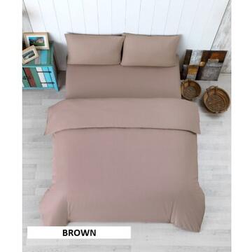 Lenjerie Pat Dublu Yuny Mally Home, 100% Bumbac, Cearceaf De Pilota 180*200Cm / Cearceaf De Pat 220*240Cm / Set 2 Fete Perna 50*70Cm, Maro