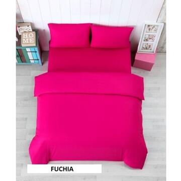 Lenjerie Pat Dublu Yuny Mally Home, 100% Bumbac, Cearceaf De Pilota 180*200Cm / Cearceaf De Pat 220*240Cm / Set 2 Fete Perna 50*70Cm, Fucsia