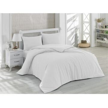 Lenjerie Pat Dublu Yuny Mally Home, 100% Bumbac, Cearceaf De Pilota 180*200Cm / Cearceaf De Pat 220*240Cm / Set 2 Fete Perna 50*70Cm, Alb