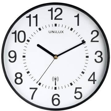 Ceas de perete, controlat prin radio, UNILUX Maxi Wave - negru/alb