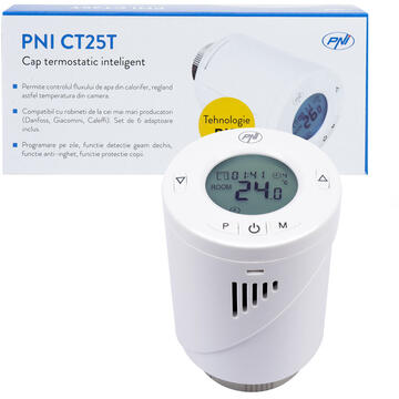 Cap termostatic inteligent PNI CT25T pentru calorifer, se conecteaza fara fir cu Hub PNI CT25WIFI cu control prin Internet, aplicatie de mobil Tuya Smart