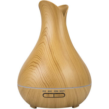 Difuzor aromaterapie inteligent PNI SafeHome HU190 Wood WiFi, 400ml, control culoare, intensitate prin internet, aplicatie de mobil Tuya Smart, integrare in scenarii si automatizari smart cu alte produse compatibile Tuya, Alexa si Google Assistant