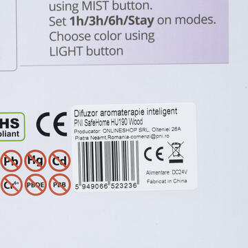 Difuzor aromaterapie inteligent PNI SafeHome HU190 Wood WiFi, 400ml, control culoare, intensitate prin internet, aplicatie de mobil Tuya Smart, integrare in scenarii si automatizari smart cu alte produse compatibile Tuya, Alexa si Google Assistant