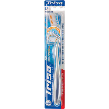 Periute de dinti clasice Periuta de dinti Trisa Pro Interdental Promo Medium 664332, cu capac protectie cadou, Albastru