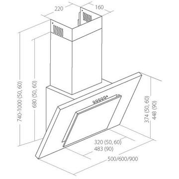 Hota Akpo WK-4 Nero Eco 420 m³/h 60cm Wall-mounted Gri