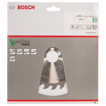 Bosch Panza de fierastrau circular pentru lemn, 165 x 30 x 2.6 mm, 24 dinti