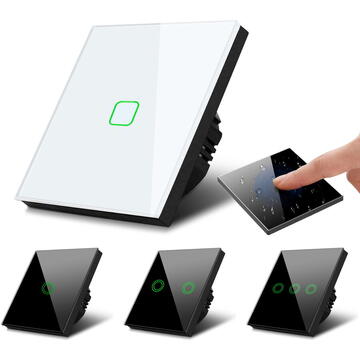 Intrerupator inteligent MACLEAN MCE701W Touch light switch, single, glass, white with square button