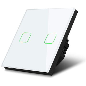 Intrerupator inteligent MACLEAN MCE703W Touch light switch, double, glass, white with square button Alb