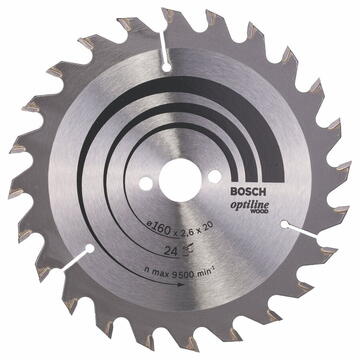 Bosch Panza fierastrau circular pentru lemn, Optiline Wood, 160x2.6/1.6x20/16 mm, 24 dinti