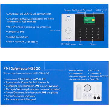 Sistem de alarma wireless PNI-HS600, Wireless, 433 MHz, Alb