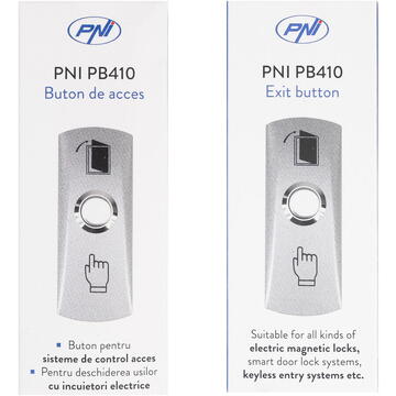 Buton de acces PNI PB410, alimentare 12V, max. 3A, contact iesire NO/COM, alianj de zinc