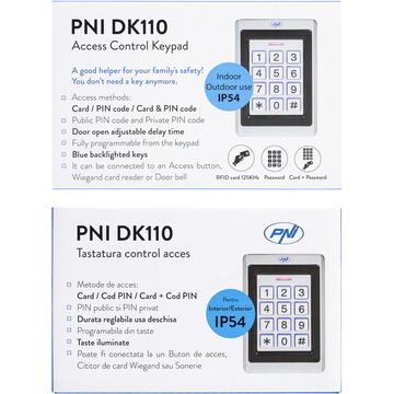 Tastatura control acces Tastatura control acces PNI DK110, stand alone, exterior si interior, IP54