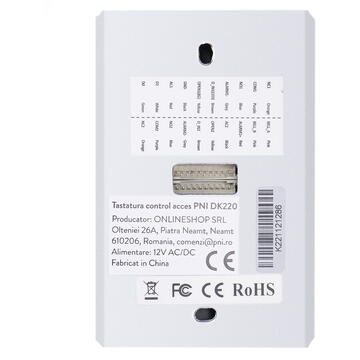 Tastatura control acces PNI-DK220, 12 V, IP65, Gri/Negru