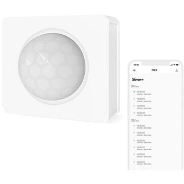 Senzor de miscare Sonoff PIR3-RF, Wireless, 433 MHz, Alb