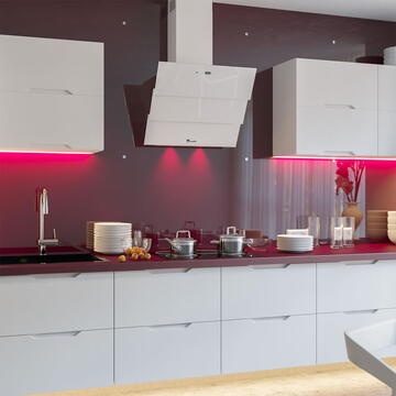 Hota Hota Decorativa Tornado Megas 1200 (60) LED, clasa A, 1 motor Turbo, latime 60 cm, 4 viteze, absorbtie 1200 m3/ora, filtru anti-grasimi aluminiu 5 straturi, Alb