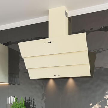 Hota Hota Decorativa Tornado Megas 1200 (90) LED, clasa A, 1 motor Turbo, latime 90 cm, 4 viteze, absorbtie 1200 m3/ora, filtru anti-grasimi aluminiu 5 straturi, Bej