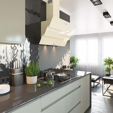 Hota Hota Decorativa Tornado Megas 1200 (90) LED, clasa A, 1 motor Turbo, latime 90 cm, 4 viteze, absorbtie 1200 m3/ora, filtru anti-grasimi aluminiu 5 straturi, Bej