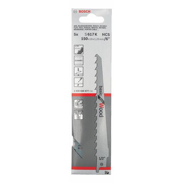 Bosch Panza de fierastrau sabie pentru lemn, 150 mm, 5 buc