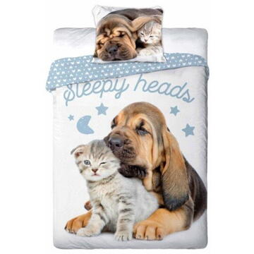 Faro Youth bedding 012 BEST FRIENDS PIES AND CAT set 140x200cm + pillow 70x90cm