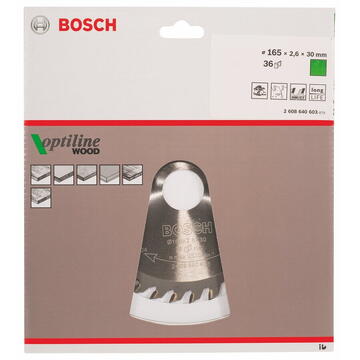 Bosch Lama de fierastrau circular pentru lemn, 165 x 30 x 2.6 mm, 36 dinti