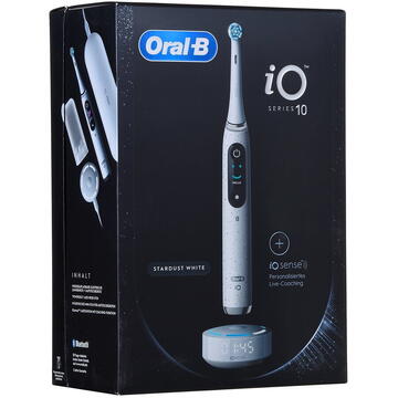 Periute de dinti clasice Braun Oral-B iO Series 10 Stardust, Bluetooth, Curatare 3D, Inteligenta artificiala, 7 moduri, Alb
