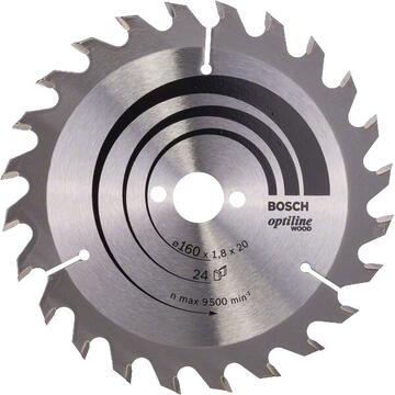Bosch Lama de fierastrau circular pentru lemn, 160 x 20/16 x 1.8 mm, 24 dinti