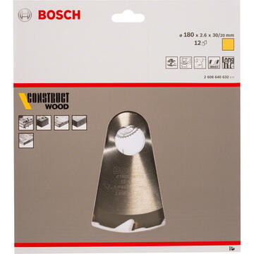 Bosch Panza de fierastrau circular pentru lemn, 180 x 30 x 2.6 mm, 12 dinti