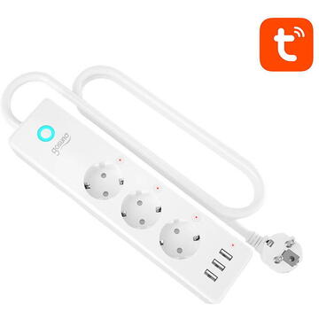 Prelungitor inteligent Gosund P1, Wireless, 3 prize, 3xUSB, 15W, 3A, intrerupator, 1.5 m, compatibil Alexa si Google Assistant, Android/iOS