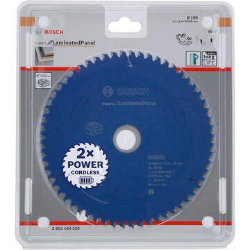 Bosch Lama pentru fierastrau circular pentru panouri laminate, 190 x 30 x 2.1/1.4 mm, 60 dinti