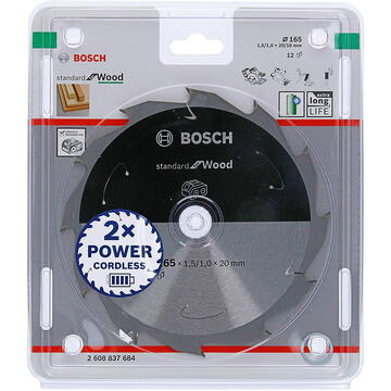 Bosch Panza de fierastrau circular pentru lemn, diametru 165 x 20 mm, 12 dinti