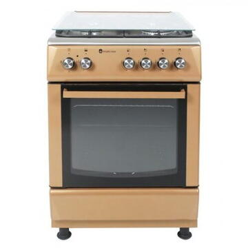 Aragaz Studio Casa Peony Cappuccino Cream 4G 60/60 cm, Cuptor gaz, 3 arzatoare gaz +1 Wok, Grill electric, gratare email mat, Aprindere electrica, Valve de siguranta, Cappuccino/ Inox