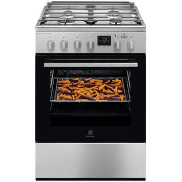 Electrolux LKK660200X, Mixt, 4 arzatoare gaz, Cuptor electric multifunctional, Gratare fonta, Plus Steam, AirFry, Aprindere integrata, Grill electric, Clasa A, 60 cm, Inox antiamprenta
