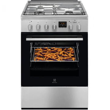 Electrolux LKM660200X, Mixt, 3 arzatoare gaz si 1 arzator electric, Cuptor electric multifunctional , SteamBake-gatire cu abur, AirFry, Grill electric, Clasa A, 60 cm, Inox antiamprenta